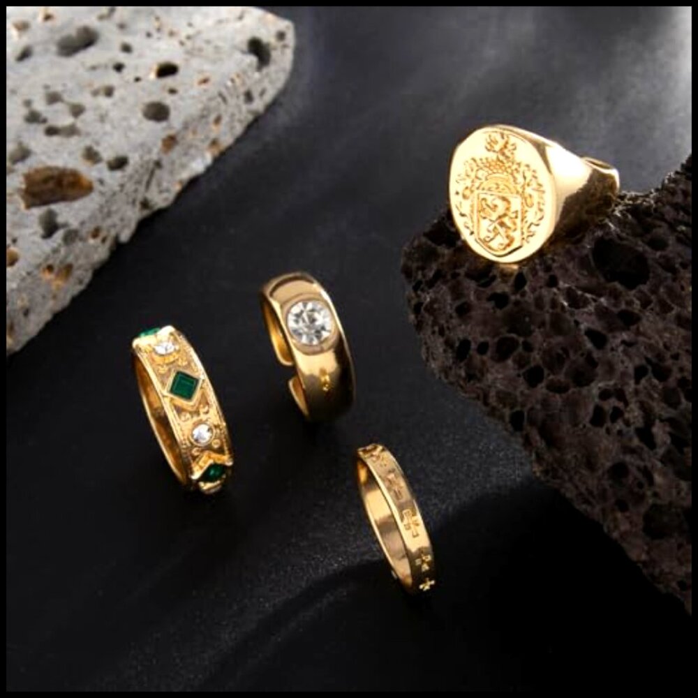 Gold Hammered Geometric Stackable Rings Set, Size… - image 7